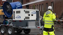 New Self Contained Cannon on site,Water blasted at a building on a work site,New Cannon on work site,New HKD Blue Cannon for Sale
